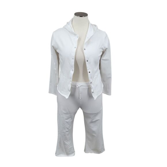 Fresh Produce White Cropped Pants and Matching Jacket Leisure Set Cotton - Picture 1 of 14